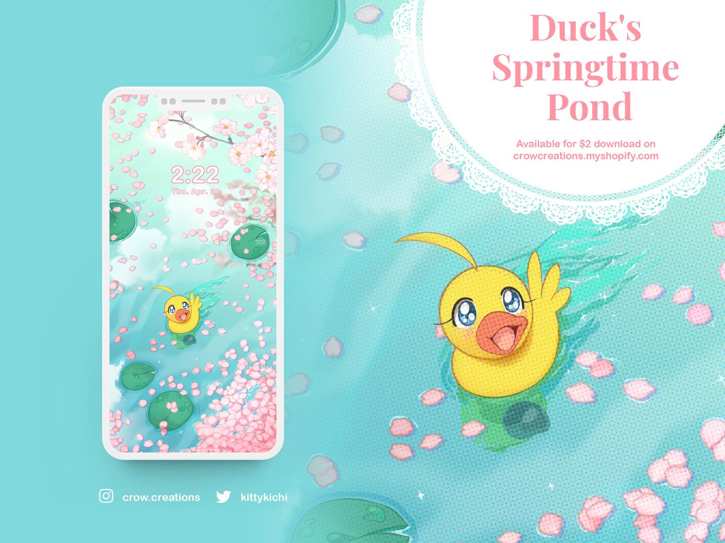 Phone Wallpaper: Duck's Springtime Pond